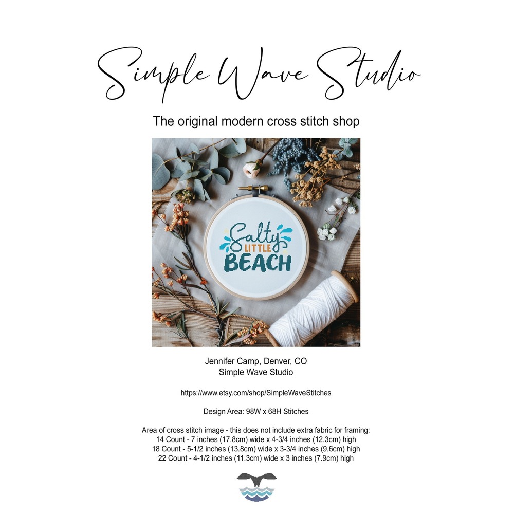 Salty Little Beach Ocean Coastal‎ Quote Art Counted Cross Stitch Pattern Chart